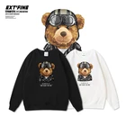 Толстовка ExtFine Мужская зимняя в стиле оверсайз, Байкерский свитшот с принтом медведя, мешковатая толстовка, корейский стиль K-POP, хип-хоп
