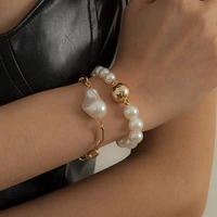 ingemark 2pcsset boho baroque pearl acrylic beads bracelets for women girls wedding charm bangles aesthetic jewelry friend gift