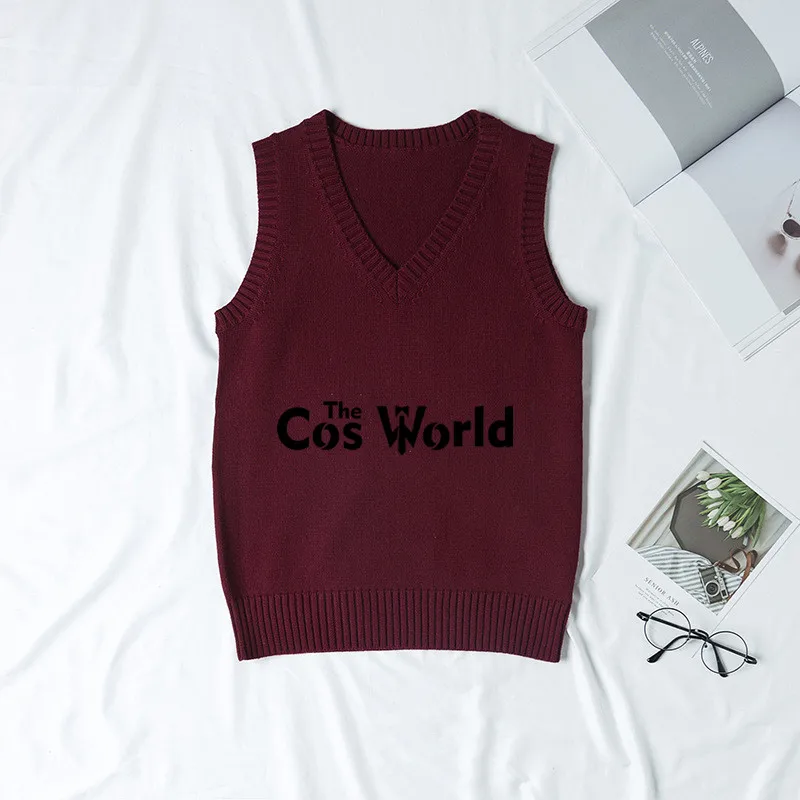 Wine Red XS-XXL Весна Осень Мужские Женские однотонные вязанные жилеты без рукавов пуловеры с v-образным вырезом свитера пальто для JK школьная форма - Цвет: Wine Red