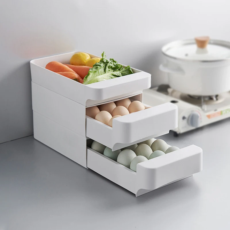 

Fridge Food Organizer Egg Storage Box Refrigerator Fresh-keeping Box Kitchen Supplies Stacked Fruits Vegetables Drawer Organizer