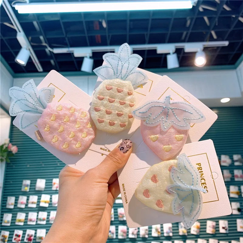 

Корейские детские тканевые заколки для волос с фруктами, ананасами, зелеными овощами, милые заколки для волос с сердечками, головные уборы