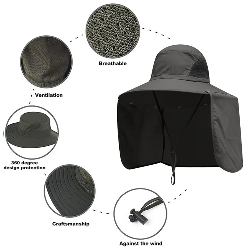 

Outdoor Flap Cap Wide Brim Sunshade Foldable Mesh Sweatband Neck Cover Bucket Hat Sportswear Accessories