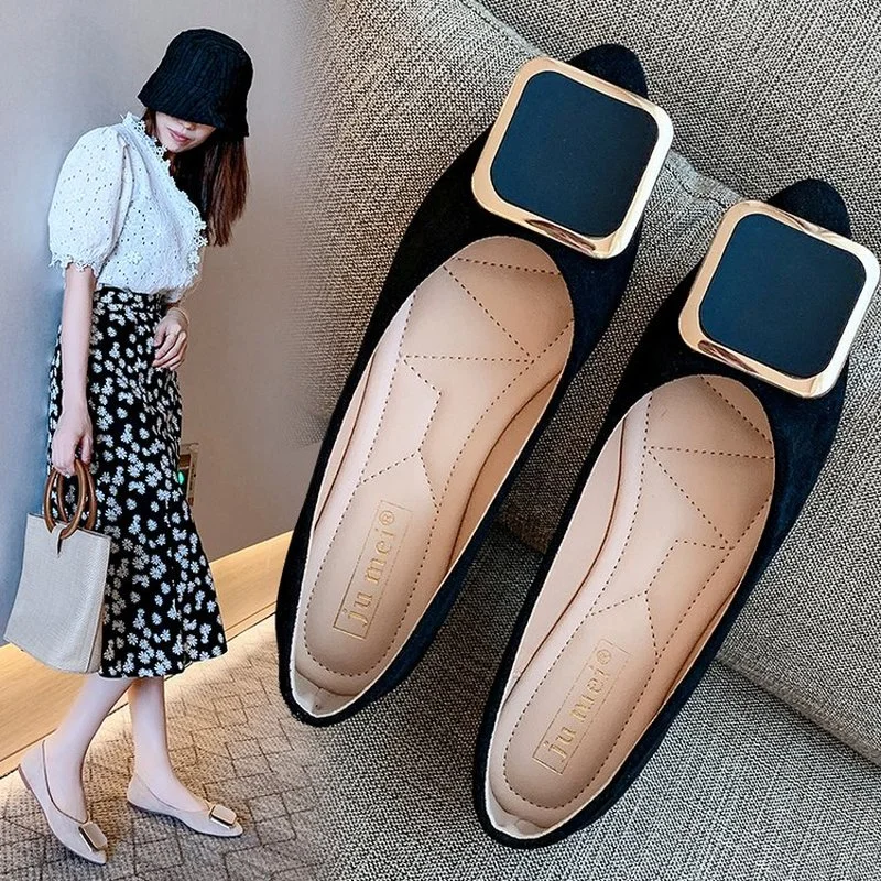 

Женские туфли с низким квадратным каблуком, туфли с острым носком и пряжкой, удобные мягкие повседневные топ-сайдеры, 2021