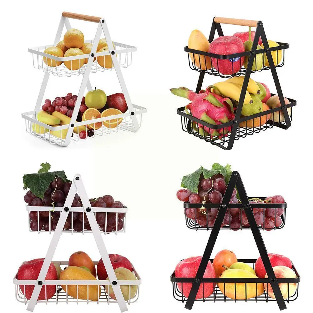 2-Tier Metal Fruit Basket Portable Kitchen Storage Vegetables For Fruits Household Rack Shelf Countertop Supplies Y2T2 | Дом и сад