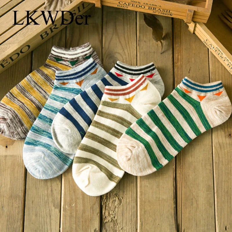 

LKWDer 2021 New 5 Pairs Men Striped Boat Socks Summer Fashion Cotton Socks Individual Trendy Casual Ankle Sock Meias Calcetines