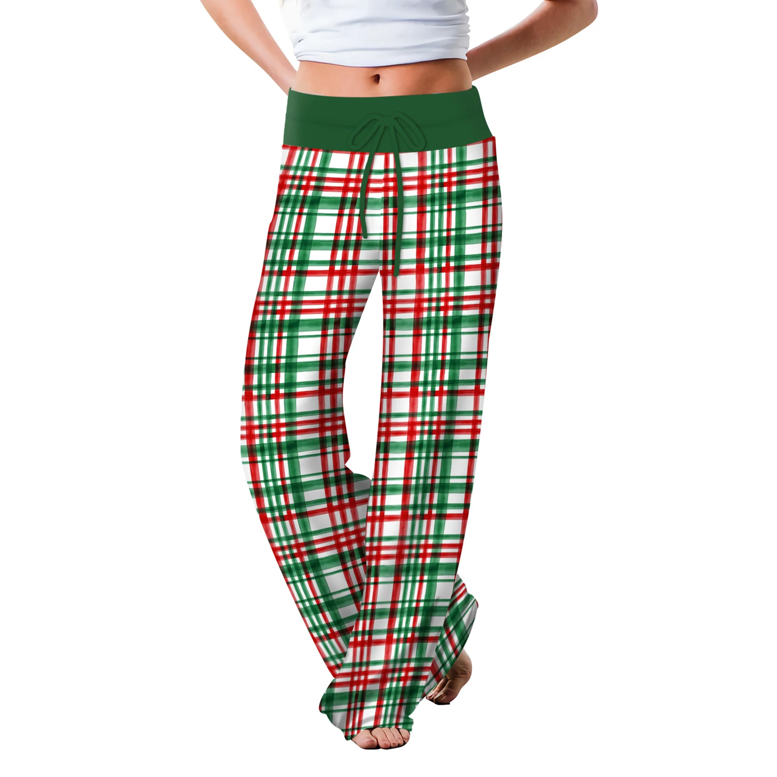 

Женская рождественская одежда пижамные штаны брюки со шнуровкой Высокая талия стрейч клетчатые длинные брюки