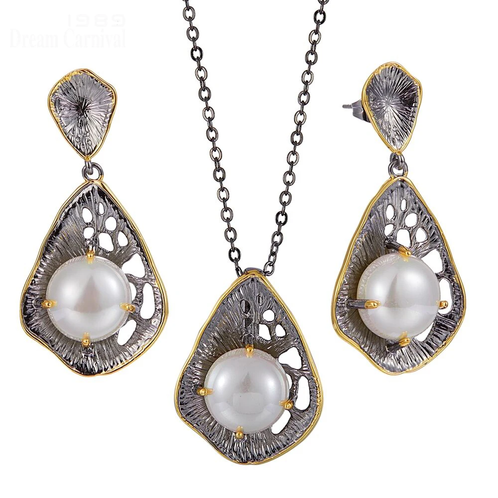 

New Feminine Necklace & Earrings Set for Women Trendy Pearl on Leaves Design Party Must Have Jewelry Set Drop shipping