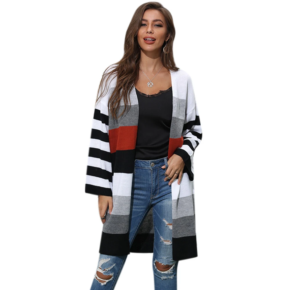 

2020 fall winter new knitted Cardigan long sleeve striped sweater women korean clothes vetement femme sueter mujer