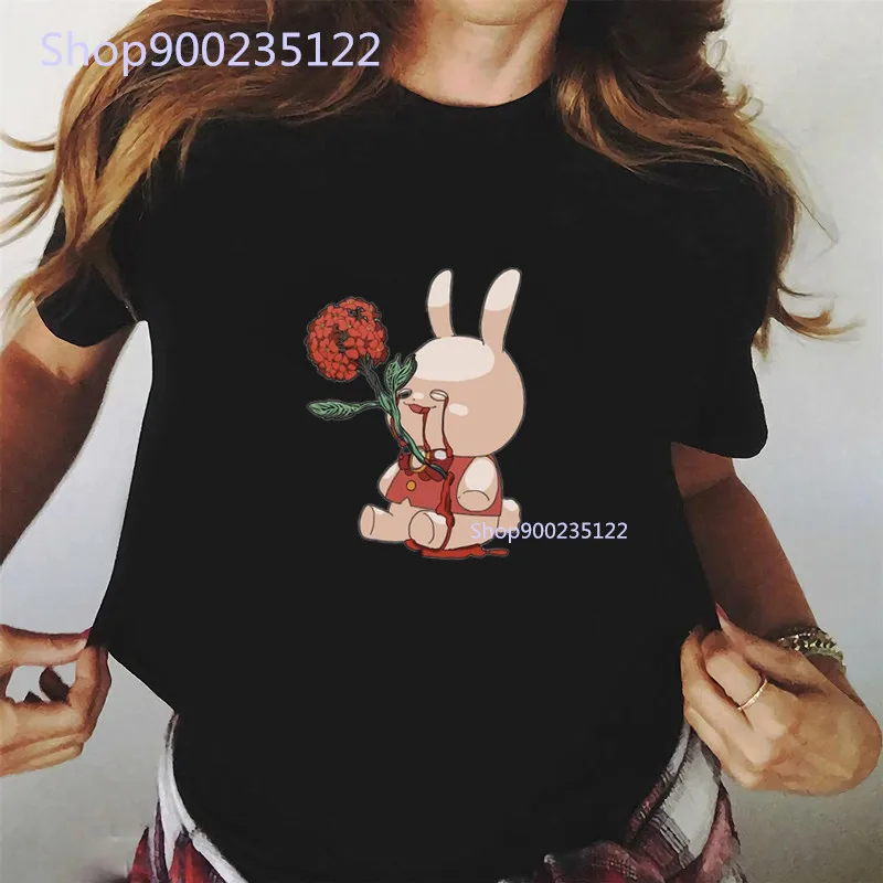 

Rose Bunny T-shirt Women Printed The Promised Neverland Anime Tee Tops Fashion Casual Women Clothes Summer T-shirts Female