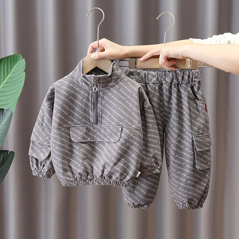

Baby Boy Clothes 0-5 Years Old Spring And Autumn New Long-sleeved Suit Boy Letter Printing Fashion Windbreaker Baby Boy 2pcs