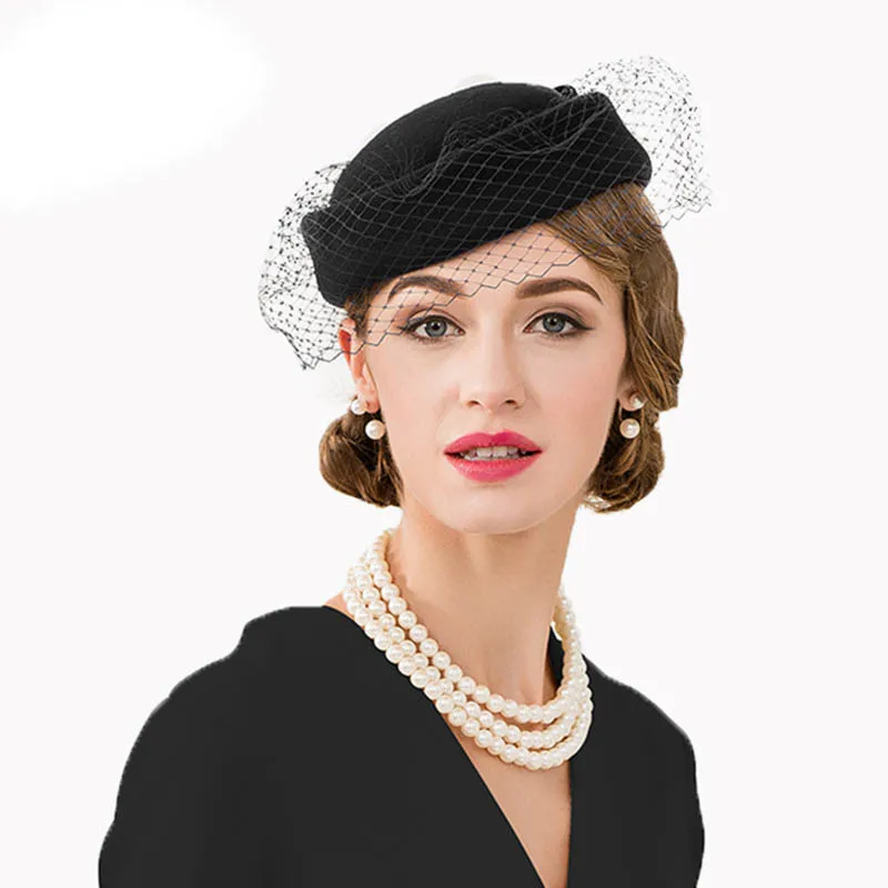 Королевские синие Свадебные шляпы и вуалетки 100% шерсть Pillbox Hat с вуалью