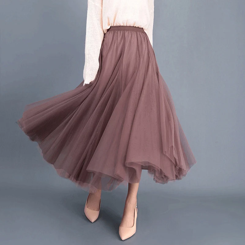 Женская винтажная юбка с высокой талией трехслойная мягкая трапециевидная макси