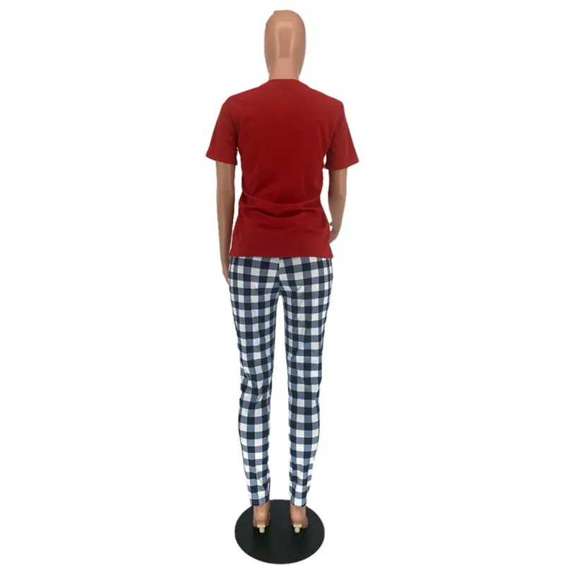 

Women Outfits Tracksuit 2 Two Piece Streetwear Sweatsuit Black White Plaid Mouth Lip Print Tshirts and Sweatpant Club Outfits