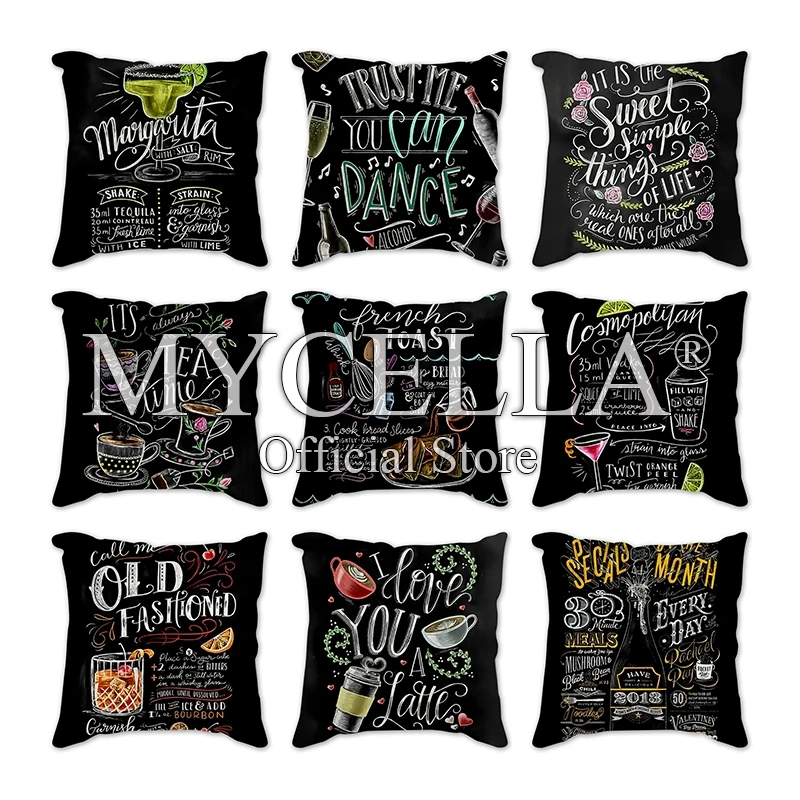 

Chalkboard sign Pillow Case Cushion Cover Art Print Pattern Cojines Cotton Linen Home Decorative Pillows Covers Gift Pillowcase