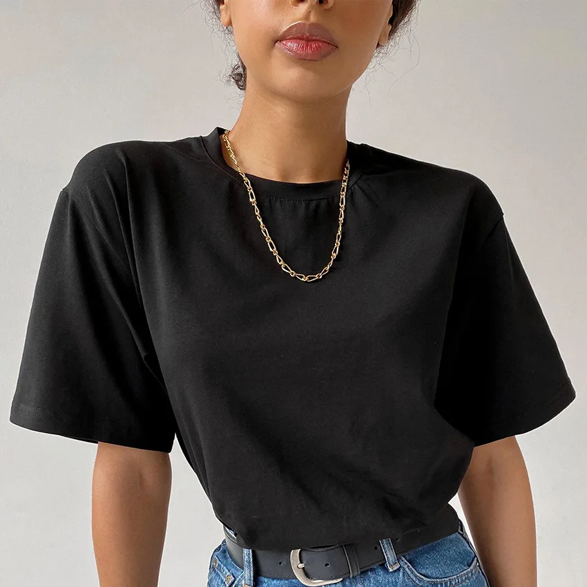 

Simple Women's Solid Color Crew Collar Short Sleeves Two Colors T-shirt Top