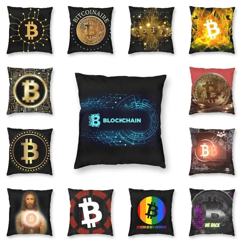 

Blockchain Crypto Currency Cushion Cover 45x45cm Home Decorative Bitcoin Digital Currency Throw Pillow For Car Decor Funda Cojin