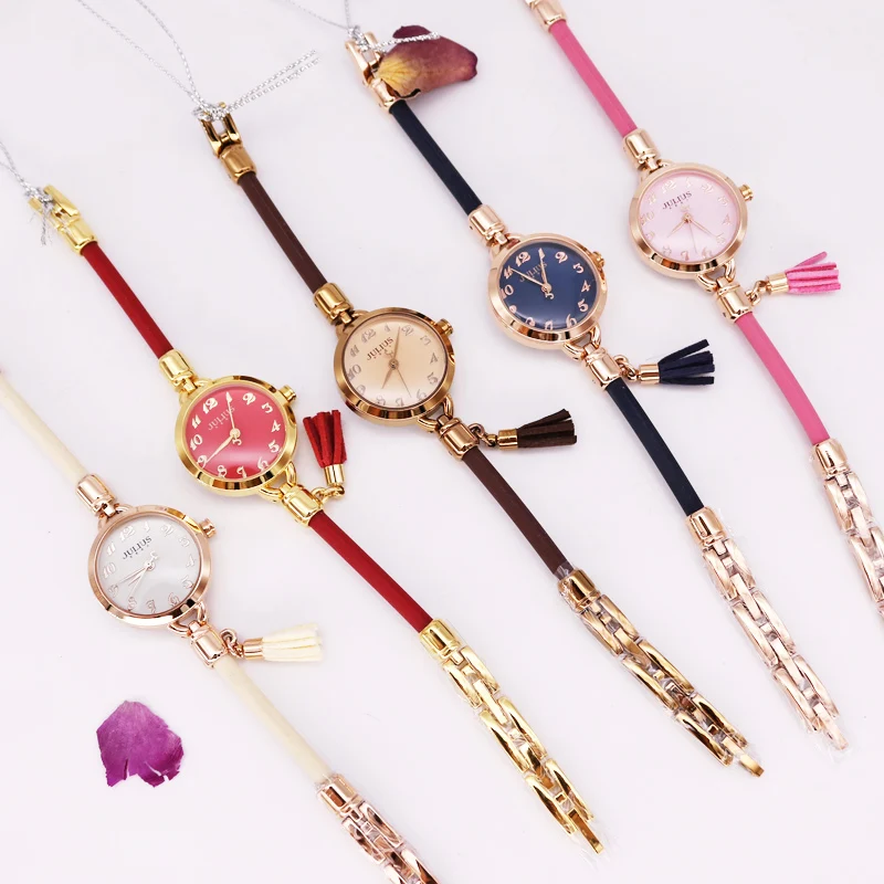 

Julius Women's Watch Leather Women Fashion Dress Ladies Female Clock Rubber Tassel Charm Bracelet Girl Birthday Gift Julius Box