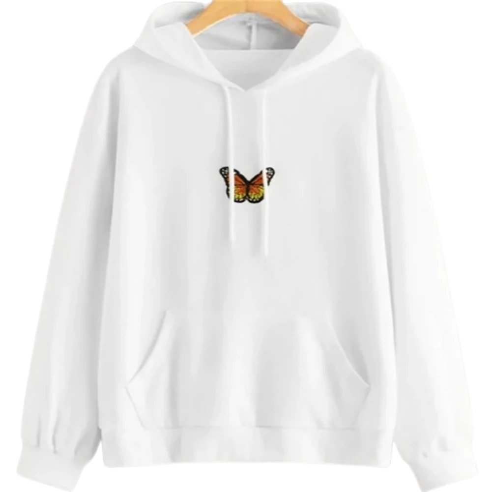 

2020 hoodies women Autumn Long Sleeve Butterfly Embroidered Loose Sweatshirt Hoodie Outerwear sweatshirt sudaderas para mujer