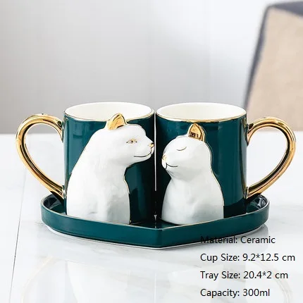 2Pcs(tray) OUSSIRRO 2 шт./компл. Творческий Керамика пара чашка кружка Love с ложкой лоток крышкой ко Дню Святого Валентина свадьбы подарки на день рождения с подарочной коробкой - Цвет: 2Pcs(tray)
