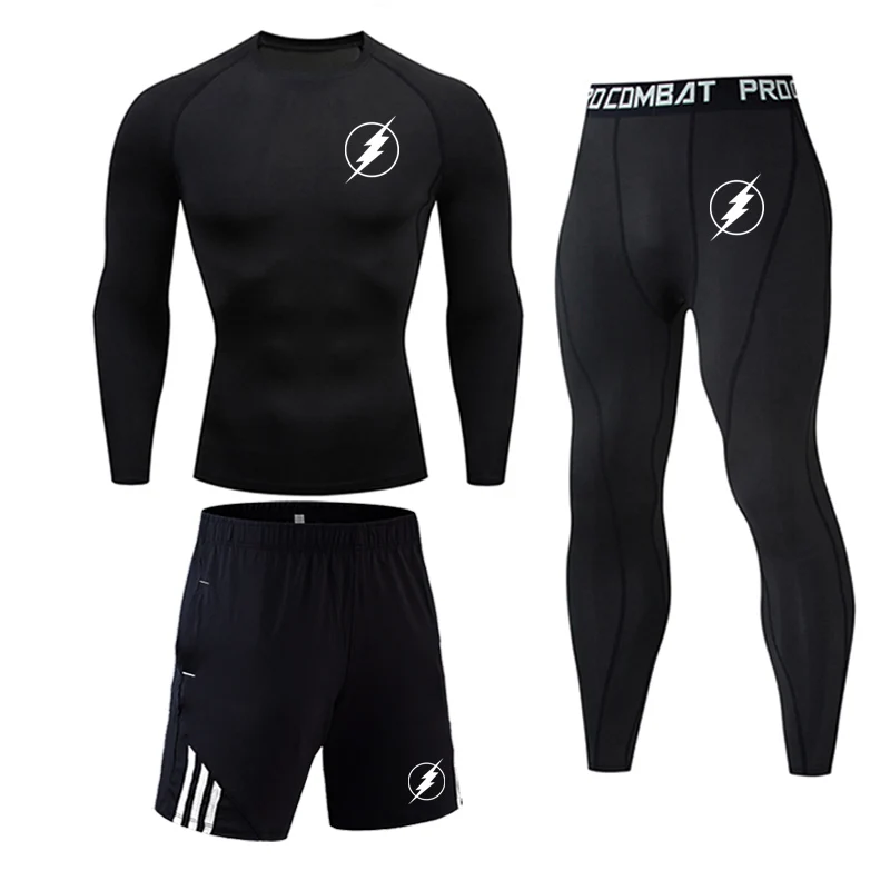 3-piece set Мужская футбольная сортиная одежда базовый слой термоблье Детские лосиы рушка еггинсы черный беговой костюм компрессионная одежда - Цвет: 3-piece set
