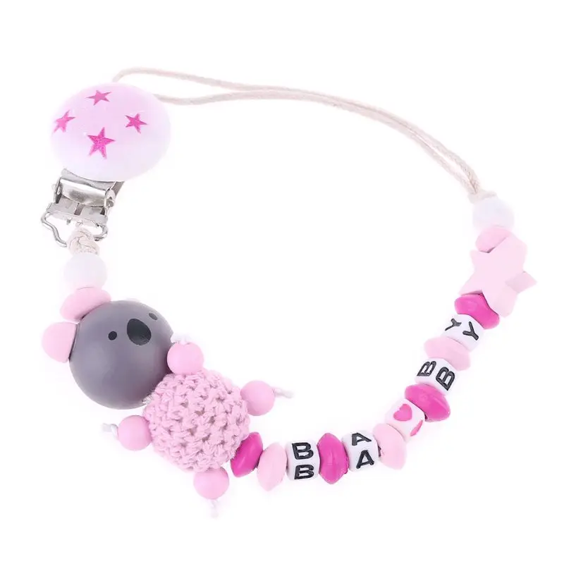 

Personalised Name Silicone Koala Beads Pacifier Clip Colorful Pacifier Chain for Baby Teething Soother Chew Toy Dummy Clips