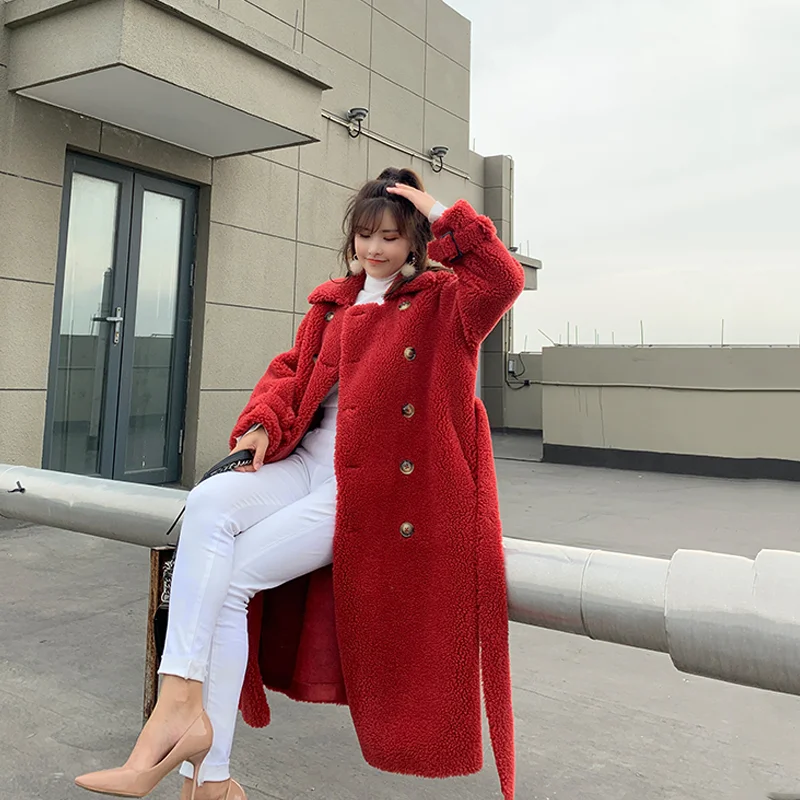 

2020 Winter New Women Real Sheep Shearing Fur Jacket Outwear Female Natural Sheepskin Fur Wool Loose Streetwear Long Coat