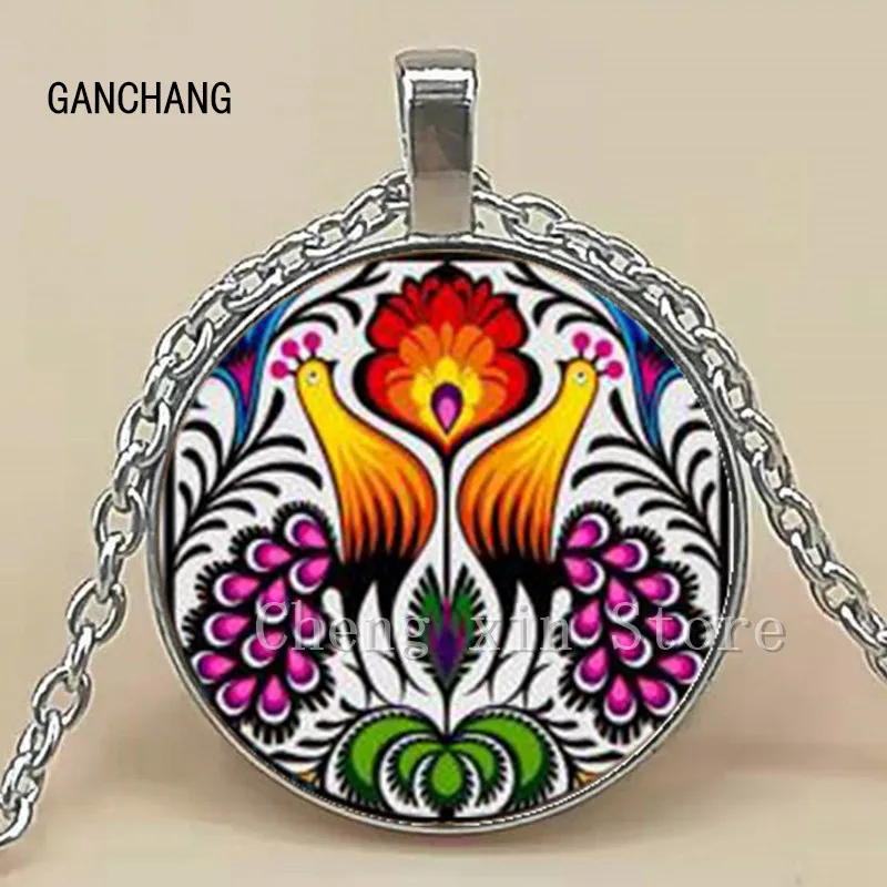 Ожерелье из полированного стекла с изображением народного искусства модные