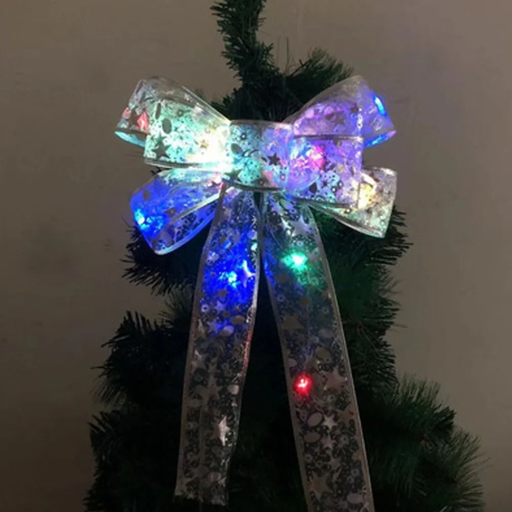

LED Silk Ribbon String Lights Double Layer Christmas Ribbon Bows Lamp Xmas Party Wedding Birthday Decoration Fairy String Lights