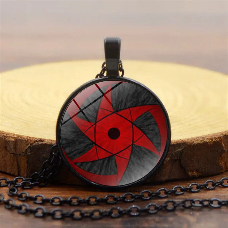 Стеклянный кабошон с подвеской Шаринган ожерелье черной цепочкой мужское аниме