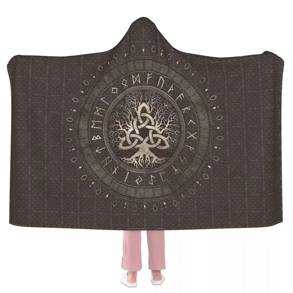 

Tree Of Life With Triquetra Brown Hooded Blanket 3D full print Wearable Blanket Adults Kids style