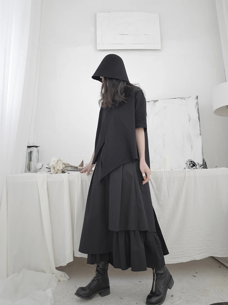 Yamamoto Style Dark half-length Skirt Female Spring and autumn personality irregular design feeling minority a-line dress