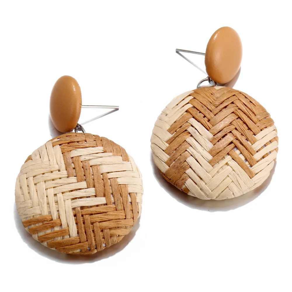 

New earrings papyrus weaving retro national style Round Earrings female Tassel Earrings summer Earrings earrings for women