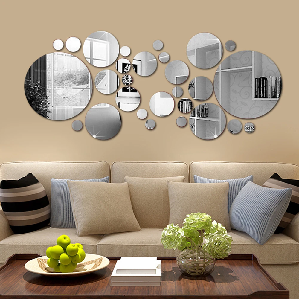 26/24 шт. 3D для заеркальной стены круглое зеркало DIY ТВ фон на стену декор спальни