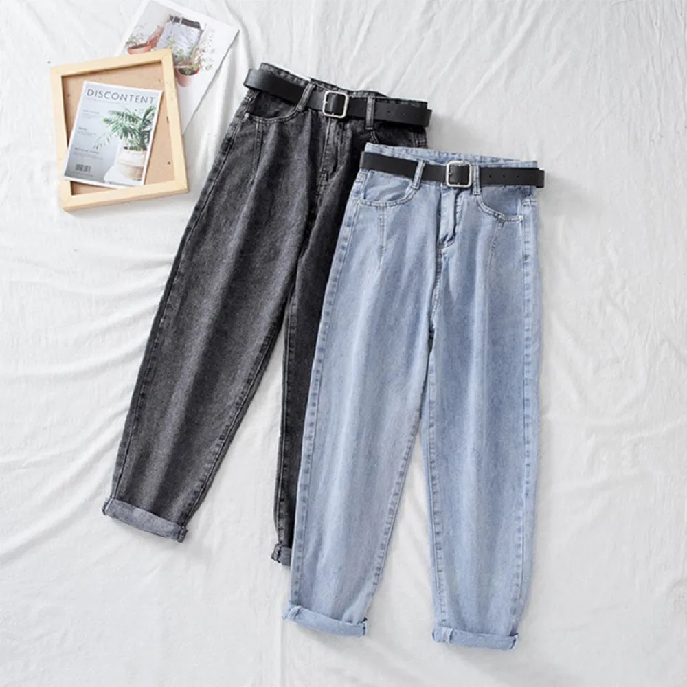 

High Waist Jeans Women Harem Pants Loose Casual Korean Mom Jean Vintage Female Denim Trousers Plus Size Pantalon With Belt New