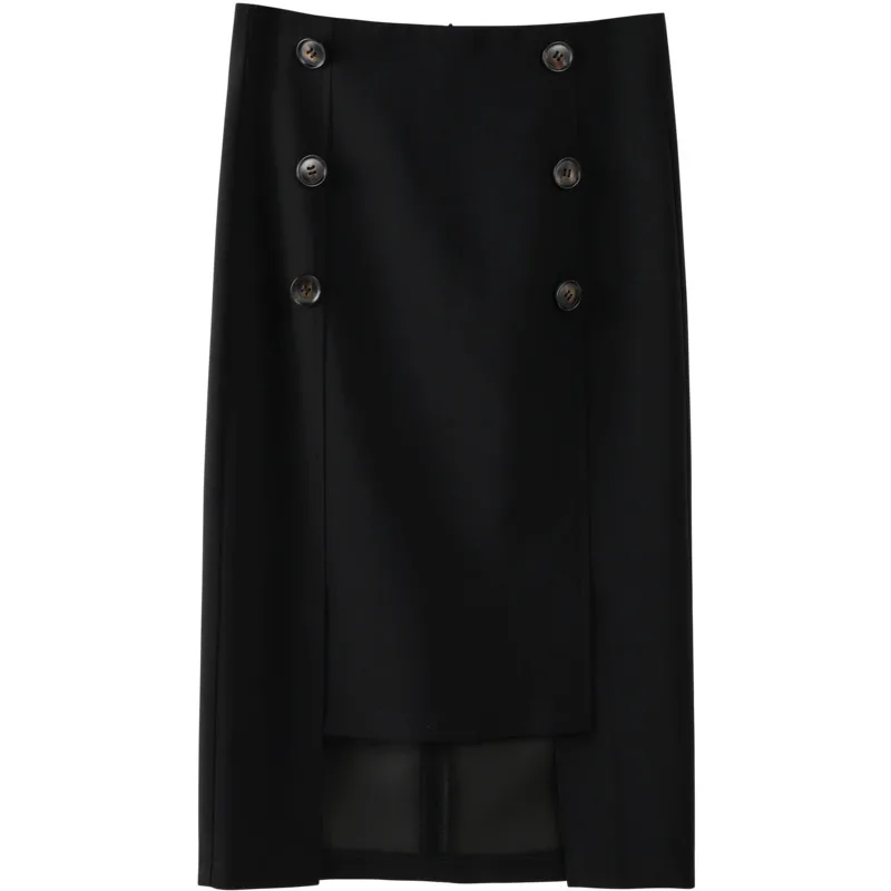 

2021 Spring New Korean Women's Solid Color High Waist Double Breasted Straight Skirt All-match Female Bag Hip Skirt High Quality
