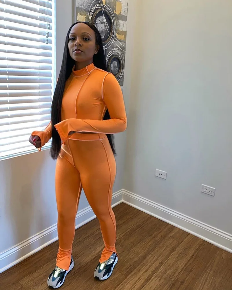 

Осенний Повседневный Спортивный костюм, сексуальный женский комплект из двух предметов, однотонные обтягивающие вечерние Клубные наряды, ...