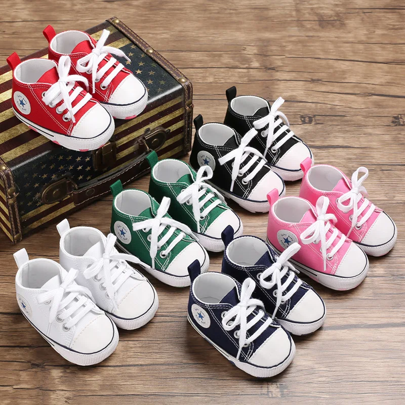 

Baby Shoes Boy Girl Star Solid Sneaker Cotton Soft Anti-Slip Sole Newborn Infant First Walkers Toddler Casual Canvas Crib Shoes