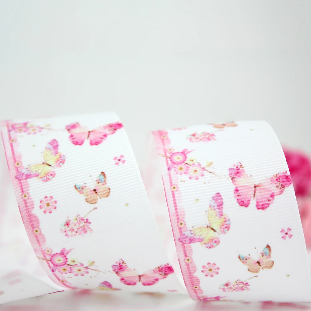 

Cartoon butterfly printed grosgrain ribbon 9-75mm DIY handmade materials wedding gift wrap tape ribbons