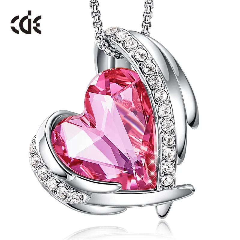 White-Pink CDE женское золотое ожерелье подвеска украшенная кристаллами ожерелье Красное сердце розовое золото ювелирные изделия подарок на день Святого Валентина - Цвет камня: White-Pink