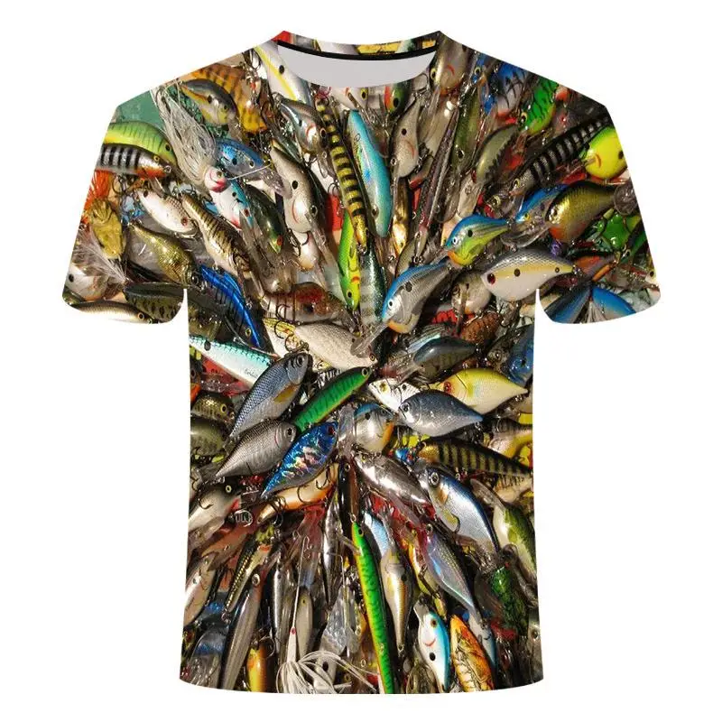 

2020 new fishing t-shirt style casual digital fish 3D printing t-shirt men's t-shirt summer short-sleeved o-neck top