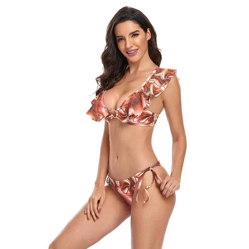 

New Sexy Fashion Printed Swimsuit Ruffled Beach Split Female Bikini