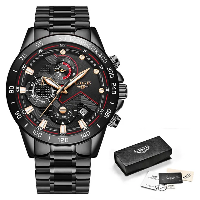 All rose balck LIGE мужские часы s мужские деловые аналоговые часы модные спортивные водонепроницаемые светящиеся часы из нержавеющей стали мужские часы - Цвет: All rose balck
