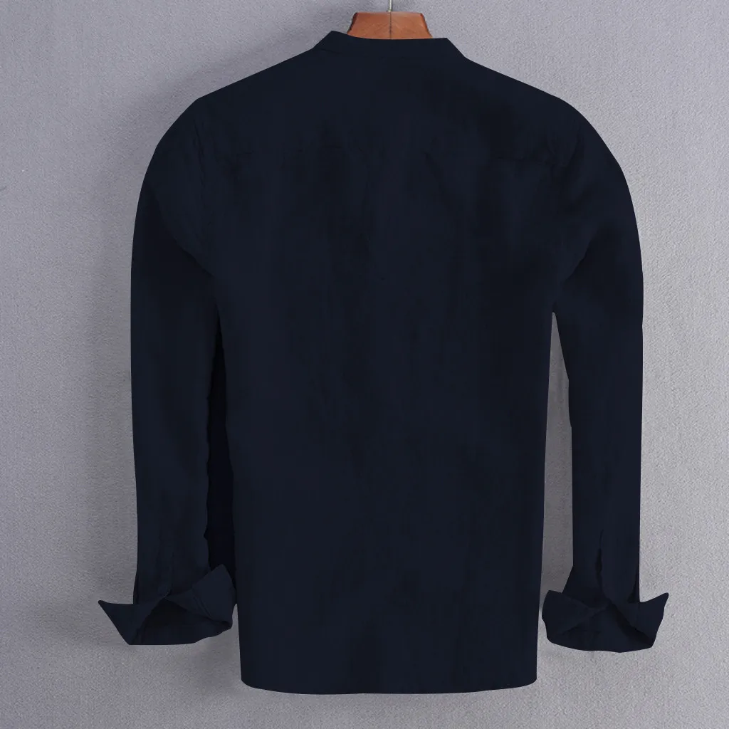 Мужская винтажная рубашка однотонная льняная на пуговицах Ретро с длинным