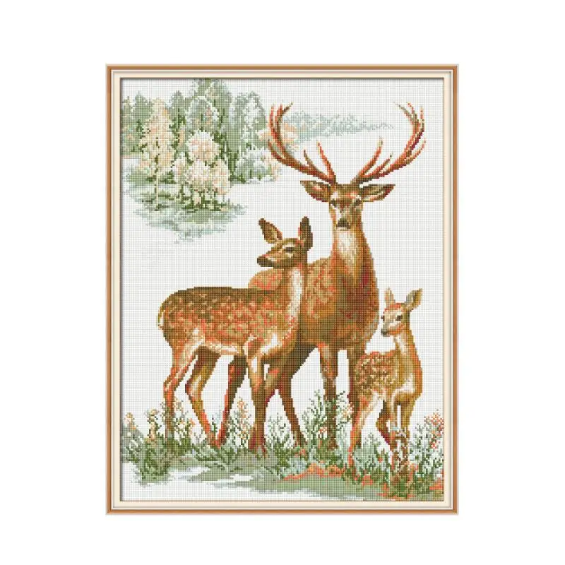 

A sika deer family cross stitch kit Square Round Drill stitching embroidery DIY handmade needlework