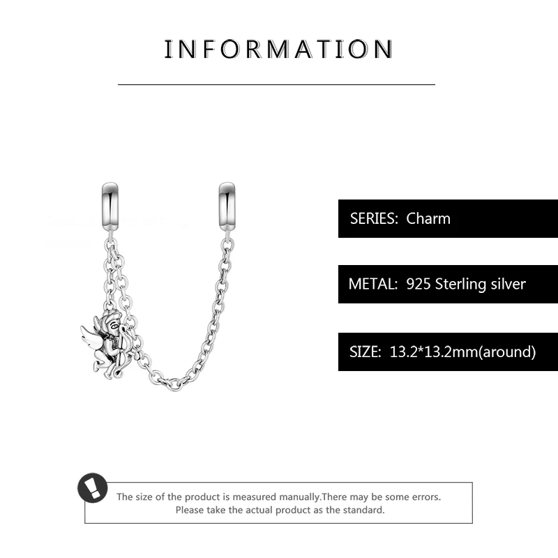 Real 925 Sterling Silver charms Bead Eros Cupid Spacer Safety Chain Fit Original European Charm Bracelet Jewelry making | Украшения и