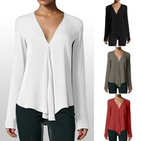 2022 new fashion women long sleeve chiffon blouse elegant v neck loose casual shirt solid office lady blouses tops