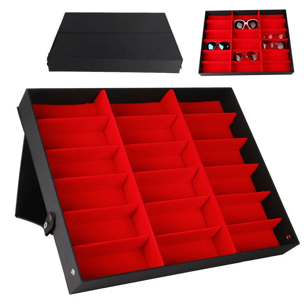 

Fashion 18 Grids Eyeglass Sunglasses Glasses Storage Display Box Holder Case Organizer