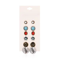 hongye 6pairsset vintage big round flower geometric stud earrings set for woman ethnic boho jewelry clearance cheap wholesale