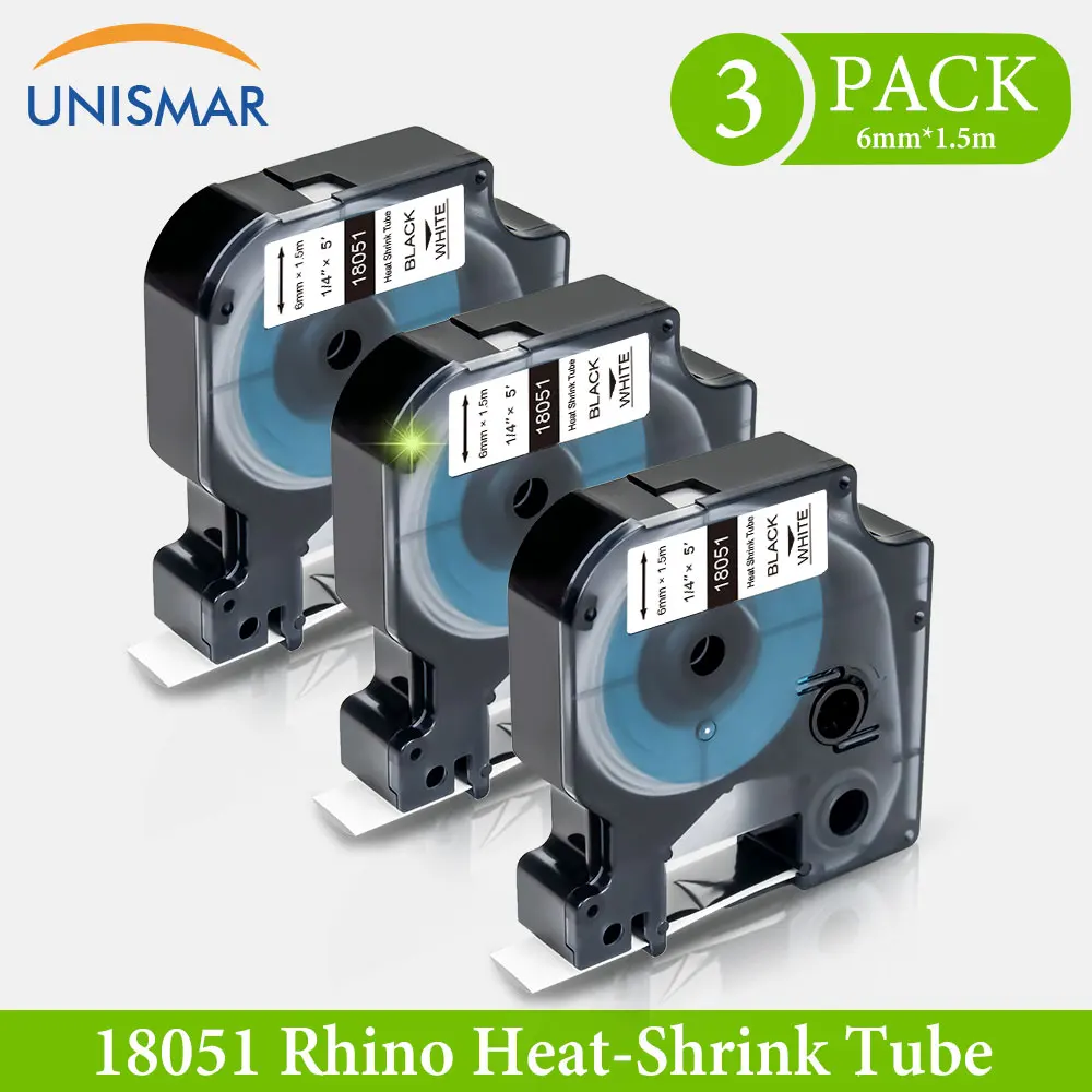 Unismar 3PK 18051 термоусадочная трубка кабель этикетка лента 6 мм для DYMO Rhino 1000 3000 4200 5200