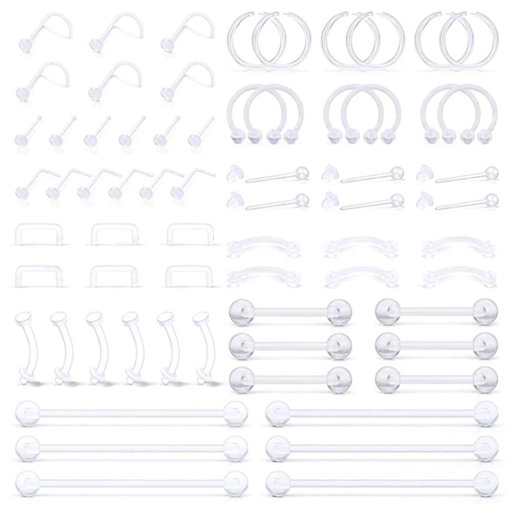 

Clear Piercing Retainer Septum Nose Studs Flexible Lip Ear Nose Hoop Tongue Rings Nipple Ring Daith Earrings Plastic Industrial